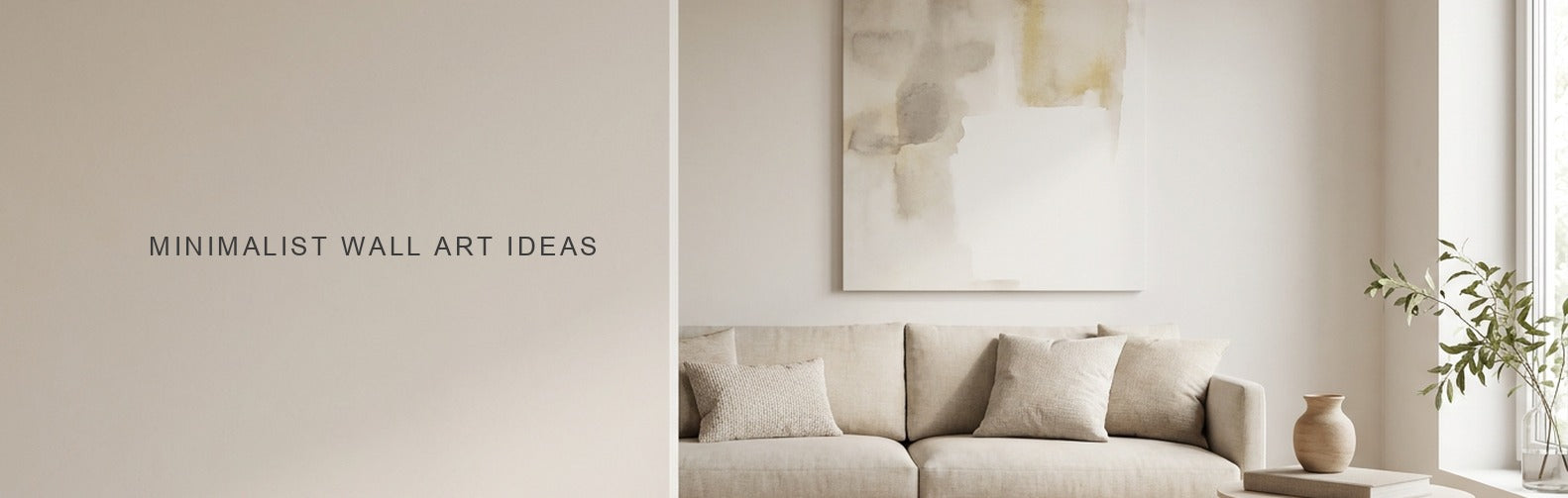 Minimalist wall art: a single calm canvas on a pale wall with generous empty space