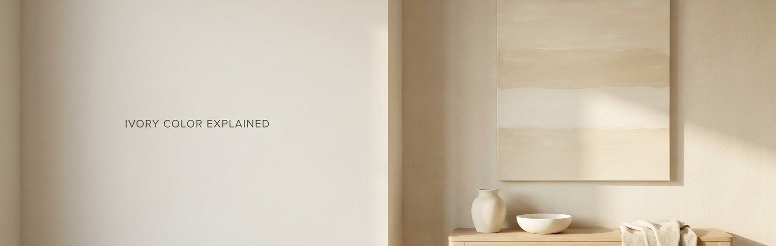 Ivory color shown as tonal bands of ivory, cream and beige on a canvas in a neutral room