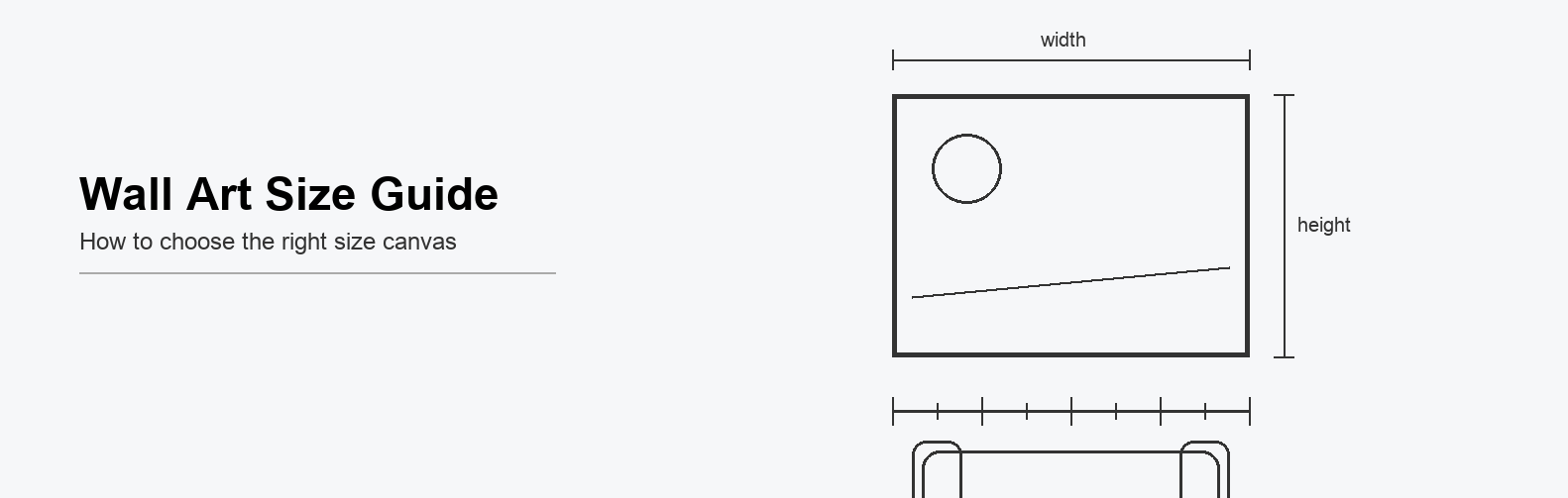 Wall art size guide banner showing width and height dimensions