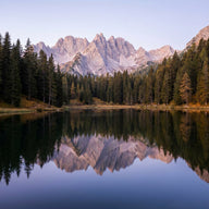 Lake Misurina Wall Art canvas print, Lake Misurina in the Dolomites, still water reflecting the pale jagged Sorapiss massif