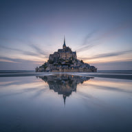 Normandy Wall Art canvas print, the tidal island abbey rising from wide wet sand flats at dusk