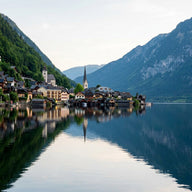 Lake Wolfgangsee Wall Art canvas print, Lake Wolfgangsee in Austria, a lakeside village of steep-roofed houses and a church