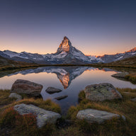 Lake Stelli Wall Art canvas print, Stellisee above Zermatt, a small alpine tarn perfectly mirroring the sharp pyramid