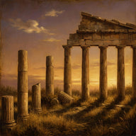 Historical Wall Art canvas print, a historical artwork, weathered classical ruins of fluted columns and a broken pediment