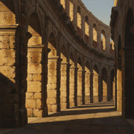 Historical Wall Art canvas print, a historical artwork, a Roman amphitheater arcade seen in raking evening light