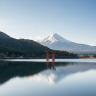 Lake Ashi Wall Art canvas print, Lake Ashi in Hakone Japan, a red torii gate standing in the still water at the shoreline