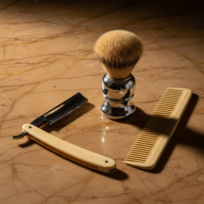 Barber Wall Art canvas print, a vintage barbershop still life, a straight razor