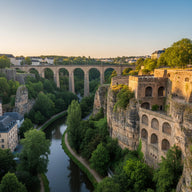 Luxembourg Wall Art canvas print, Luxembourg City, the fortified casemate cliffs and stone viaduct above the green Alzette