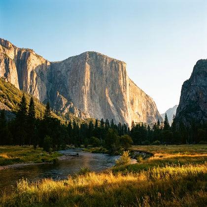 Yosemite National Park Wall Art canvas print, Yosemite, the granite valley walls and a great sheer monolith above a meadow