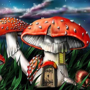 Magical Mushroom House Under Starry Sky