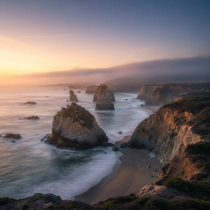California Wall Art canvas print, the California coast, rugged cliffs and sea stacks along a curving Pacific shoreline
