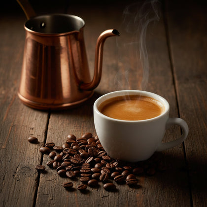 Coffee Wall Decor Wall Art canvas print, a warm coffee still life, an espresso cup with fresh crema