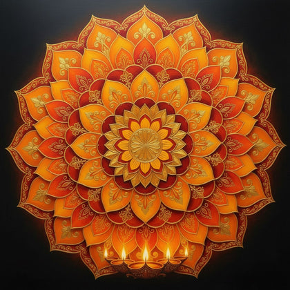 Hinduism Wall Art canvas print, a Hindu devotional artwork, a lotus mandala with concentric petal rings and fine gold