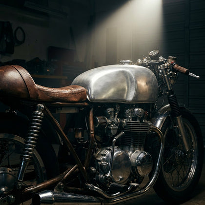 Motorbikes Wall Art canvas print, a cafe racer motorcycle, polished tank and exposed engine