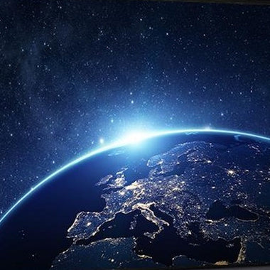Earth from Space canvas wall art, the artwork itself, city lights across Europe at night