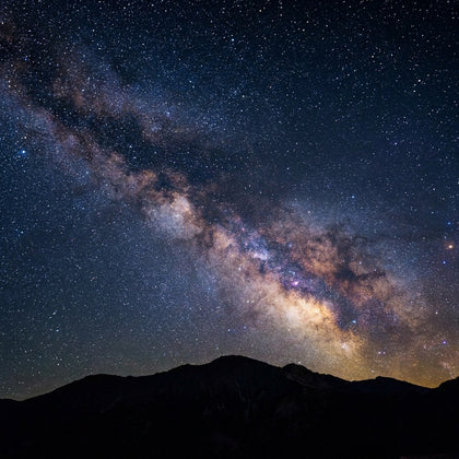 Astronomy Wall Art canvas print, the night sky, the band of the galaxy arcing over a dark silhouetted ridge