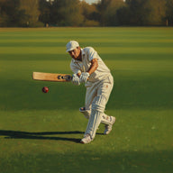 Cricket Wall Art canvas print, a cricketer driving through the line, willow bat and red ball caught in flight