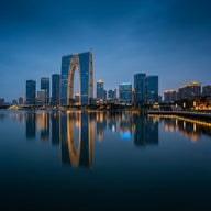 Lake Jinji Wall Art canvas print, Jinji Lake in Suzhou China, the modern waterfront skyline and a great arched gate tower