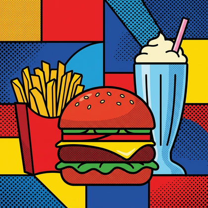 Food Wall Art canvas print, a bold pop art food artwork, a burger