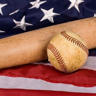 Baseball and Bat on American Flag