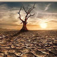 Sunset Over Drought-cracked Desert