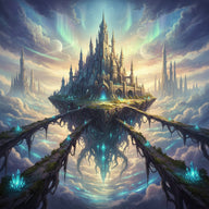 Fantasy Wall Art canvas print, an invented world, a floating island and distant towers