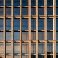 Architecture Wall Art canvas print, a fine art architectural photograph looking straight up a modern glass and concrete