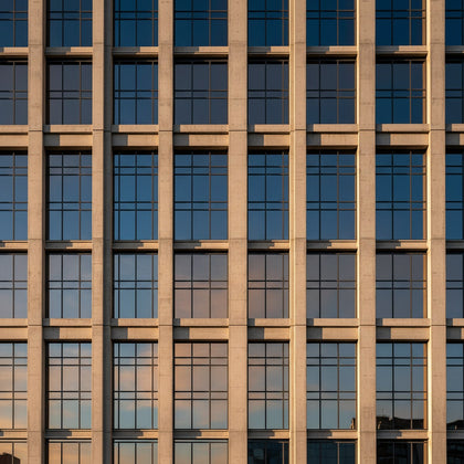 Architecture Wall Art canvas print, a fine art architectural photograph looking straight up a modern glass and concrete