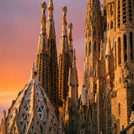 Barcelona Wall Art canvas print, the organic mosaic-tiled spires and stonework of the great basilica against a warm evening