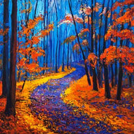 Expressionism wall art canvas of a landscape in bold orange and red color