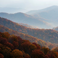 North Carolina Wall Art canvas print, layered blue ridge mountains receding in morning mist with autumn color on the slopes