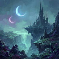 Sci Fi Wall Art canvas print, a science fiction concept painting, a vast alien horizon under two moons with a silhouetted