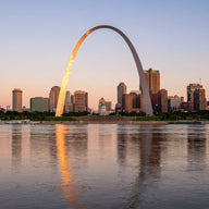 Missouri Wall Art canvas print, the great stainless steel arch above the river and skyline at sunrise