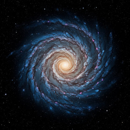 Galaxy Wall Art canvas print, a great spiral galaxy seen face on, luminous blue arms wrapped around a warm golden core