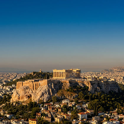 Greece Wall Art canvas print, the Acropolis in Athens, the marble columns of the Parthenon on the rock above the city