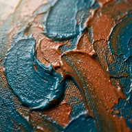 Blue and Orange Wall Art canvas print, an abstract painted canvas surface in deep teal blue and warm burnt orange pigment