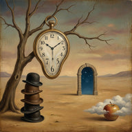 Surrealism Wall Art canvas print, a surrealist painting, real objects in an impossible arrangement rendered with careful