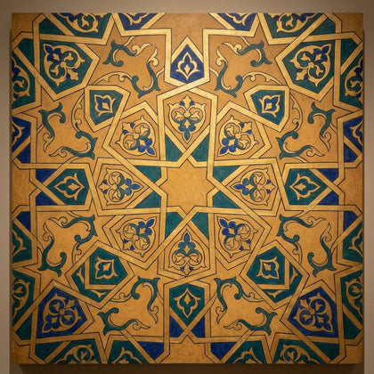 Islamic Wall Art canvas print, an Islamic geometric artwork, an intricate eight point star tessellation and arabesque vine