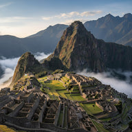 Machu Picchu Wall Art canvas print, the terraced Inca citadel on its ridge with the sheer peak of Huayna Picchu behind