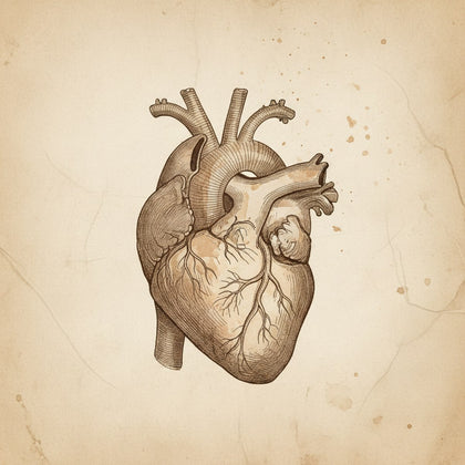 Medical Wall Art canvas print, a refined anatomical illustration, a human heart and its vessels rendered as a fine antique