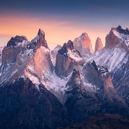 Mountain Wall Art canvas print, a great snow-capped mountain range at first light