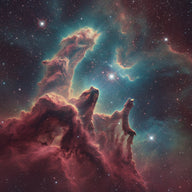 Nebula Wall Art canvas print, a vast emission nebula, towering pillars of glowing hydrogen gas in crimson