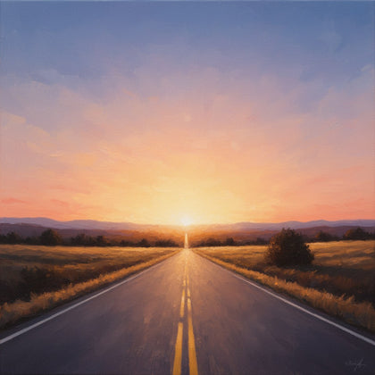 Inspirational Wall Art canvas print, an inspiring artwork, a long open road running to a glowing horizon under a wide dawn