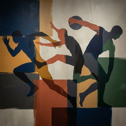 Sports Wall Art canvas print, athletic motion, layered silhouettes of a runner