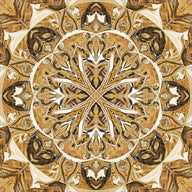 Square Wall Art canvas print, a centered circular form with radial symmetry in warm ochre