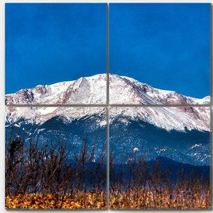 Square wall art set of four canvas panels in a 2 x 2 grid showing Pikes Peak
