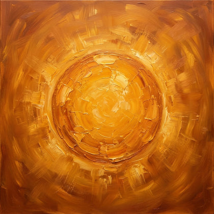 Sun Wall Art canvas print, the sun, a burning gold disc with layered heat haze and rays spreading across a warm amber field
