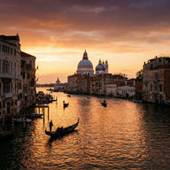 Venice Wall Art canvas print, the Grand Canal at sunset with gondolas on the water