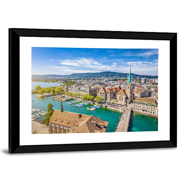 Aerial View of Lake Zurich Canvas Wall Art