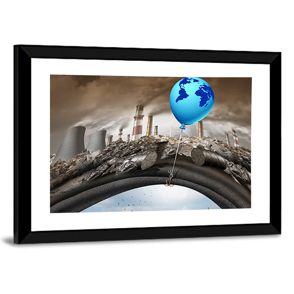 Climate Change Concept with Earth Balloon Canvas Wall Art